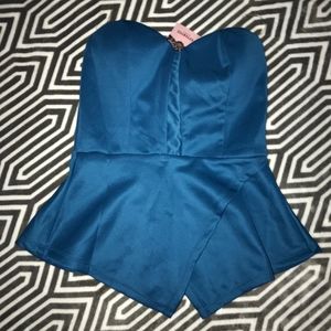 BLUE STRAPLESS BLOUSE